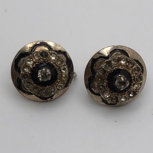 VTG Very Well Made Silver with Clear Rhinestones Round shape screw back earrings